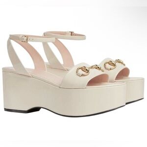 Gucci Horsebit Leather One Strap Sandals 7.5cm Ivory